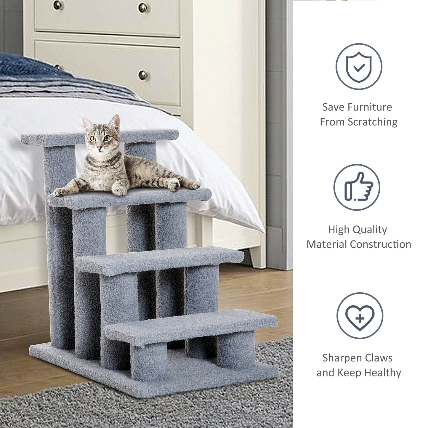 Dog Steps for Bed 4 Step Pet Stairs for Sofa Dog Cat Climb Ladder Grey