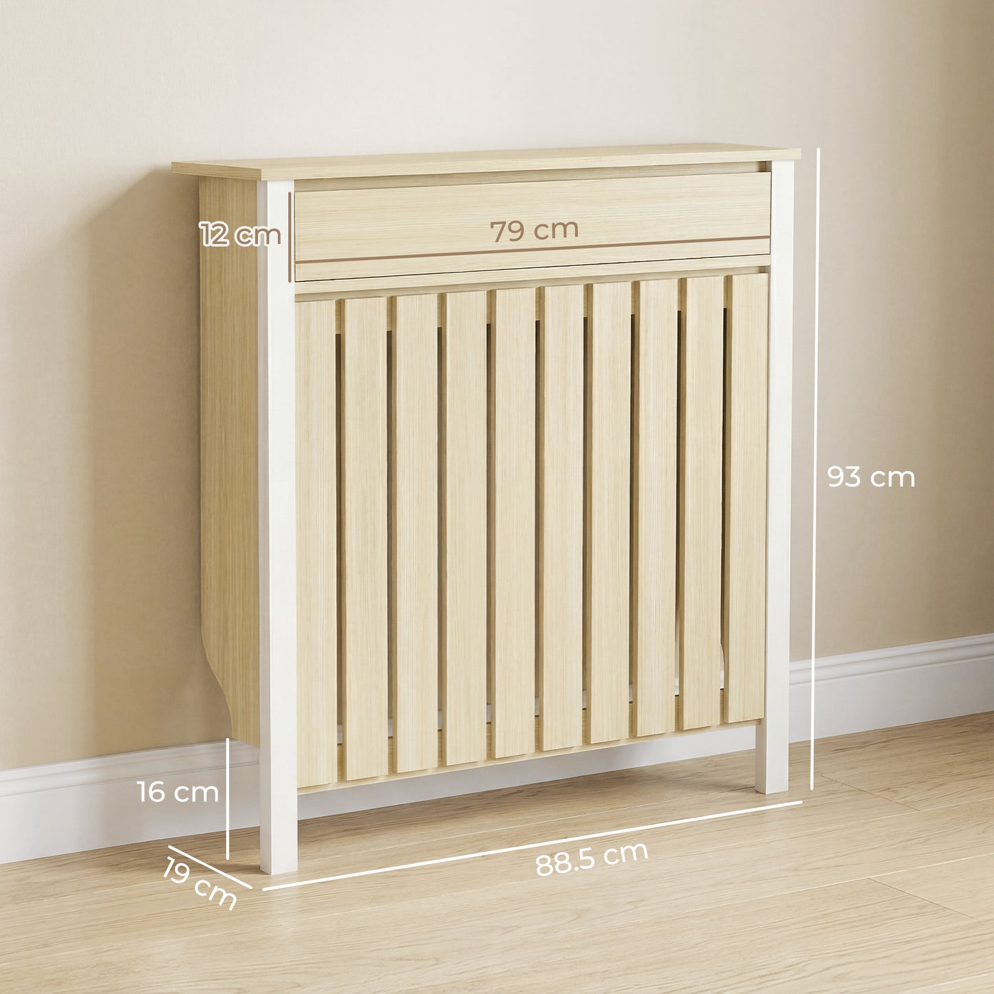 Radiator Cover with Drawer and Vertical Slats Oak