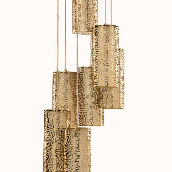 Moray Seven Light Pendant Brass