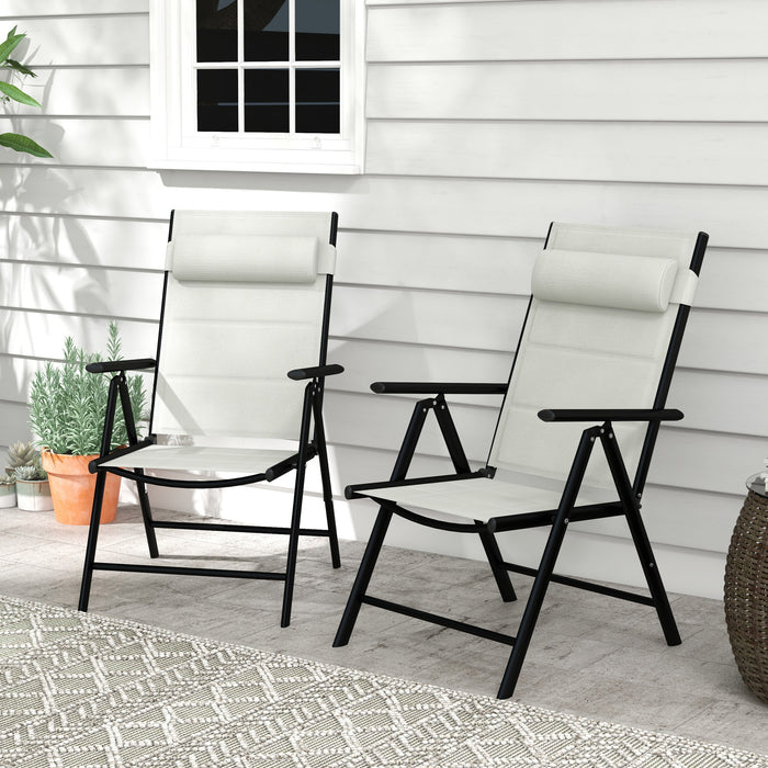 Set of 2 Patio Folding Chairs w/ Adjustable Back, Garden Dining Chairs w/ Breathable Mesh Fabric Padded Seat, Backrest, Headrest, Grey