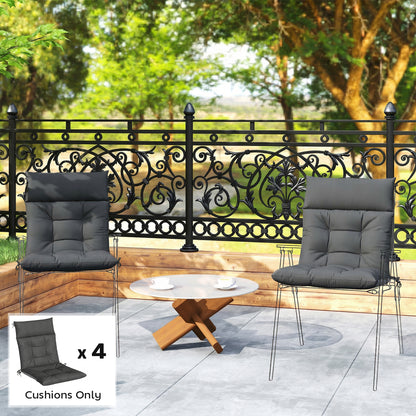 Garden Chair Cushions Set of 4, Waterproof Seat Pads, Dark Grey
