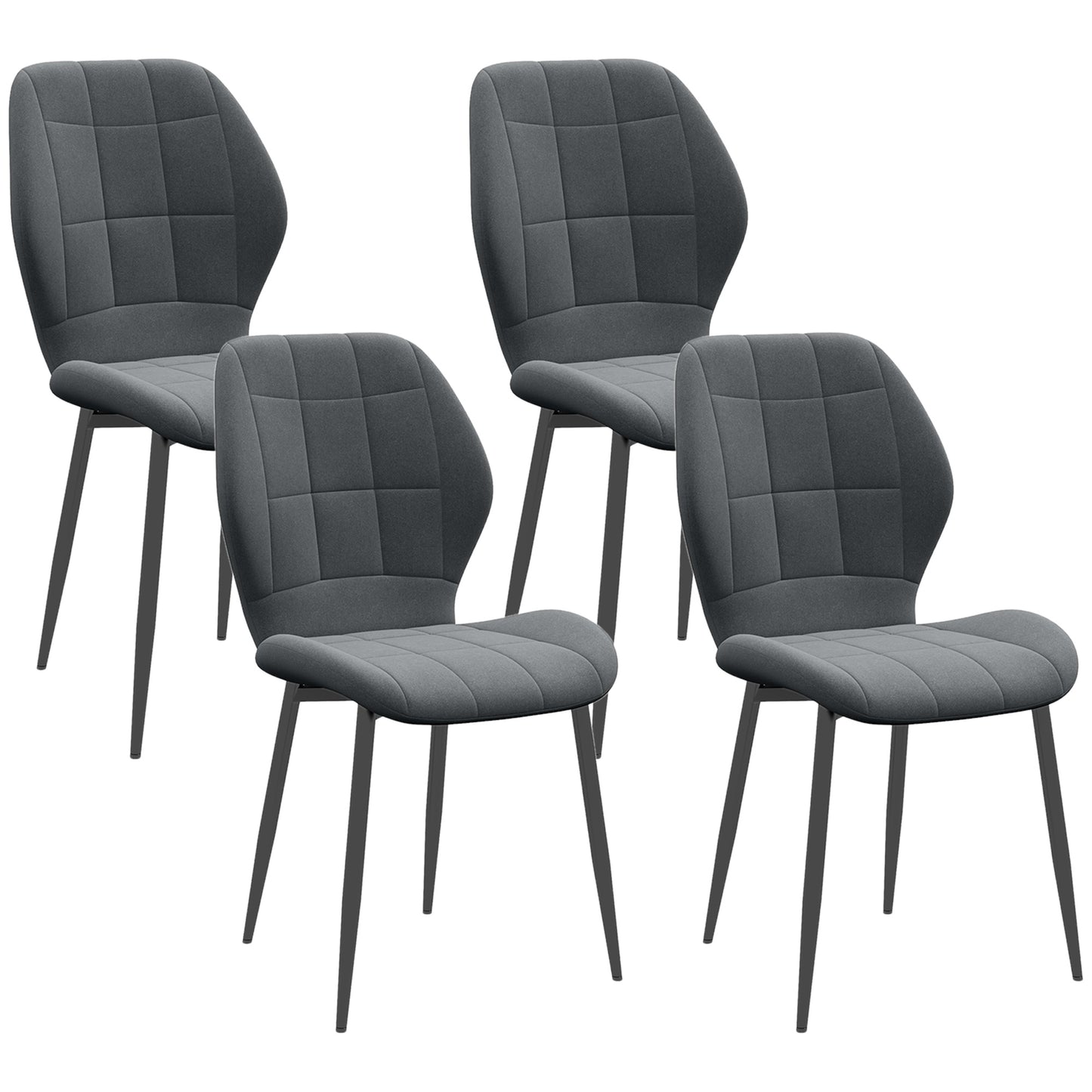 Modern Style Kitchen Chairs Set of 4 with Flannel Upholstered, Dark Grey