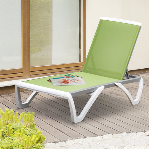 Portable Outdoor Chaise Lounge Sun Lounger with Adjustable Back, Breathable Texteline, Green