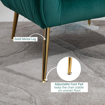 Velvet-Feel Tub Armchair, with Gold Tone Legs - Green
