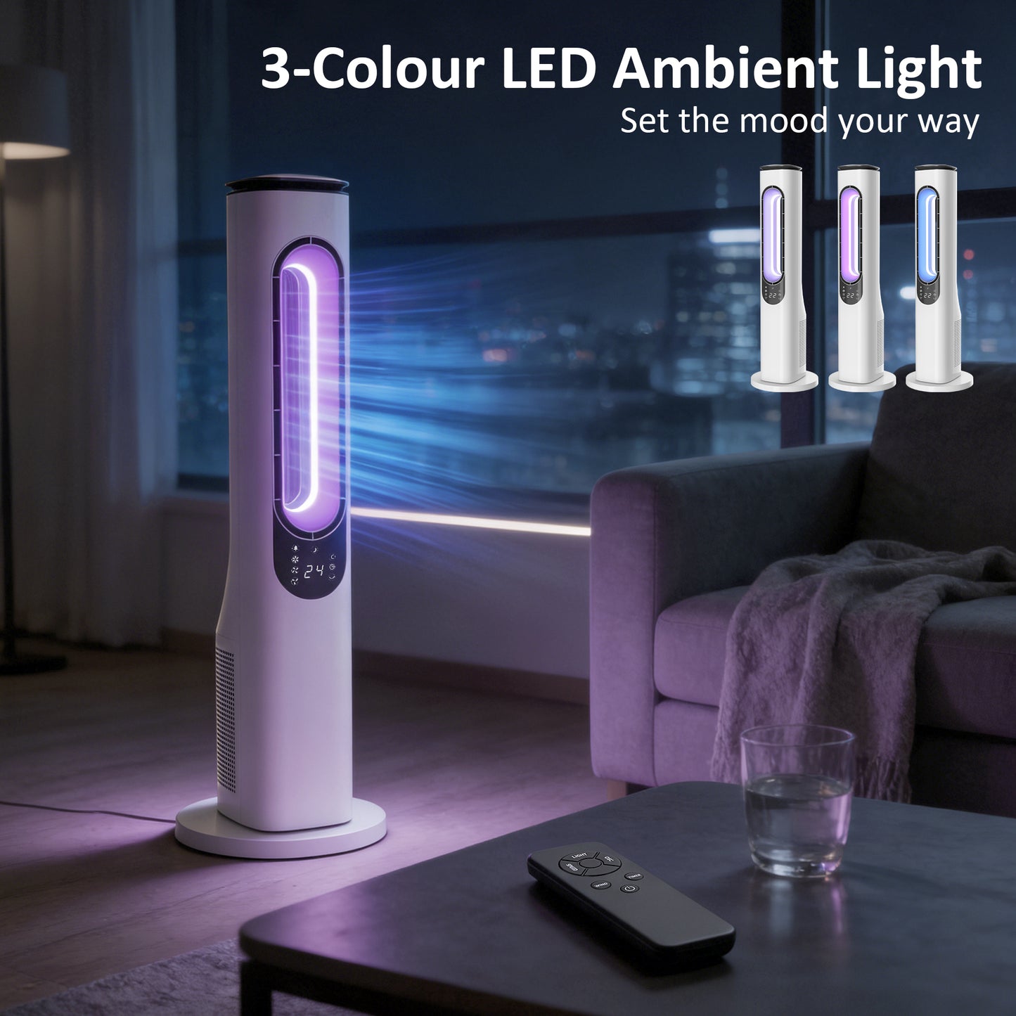 Bladeless Tower Fan, 35dB Standing Cooling Fan with 50° Oscillating