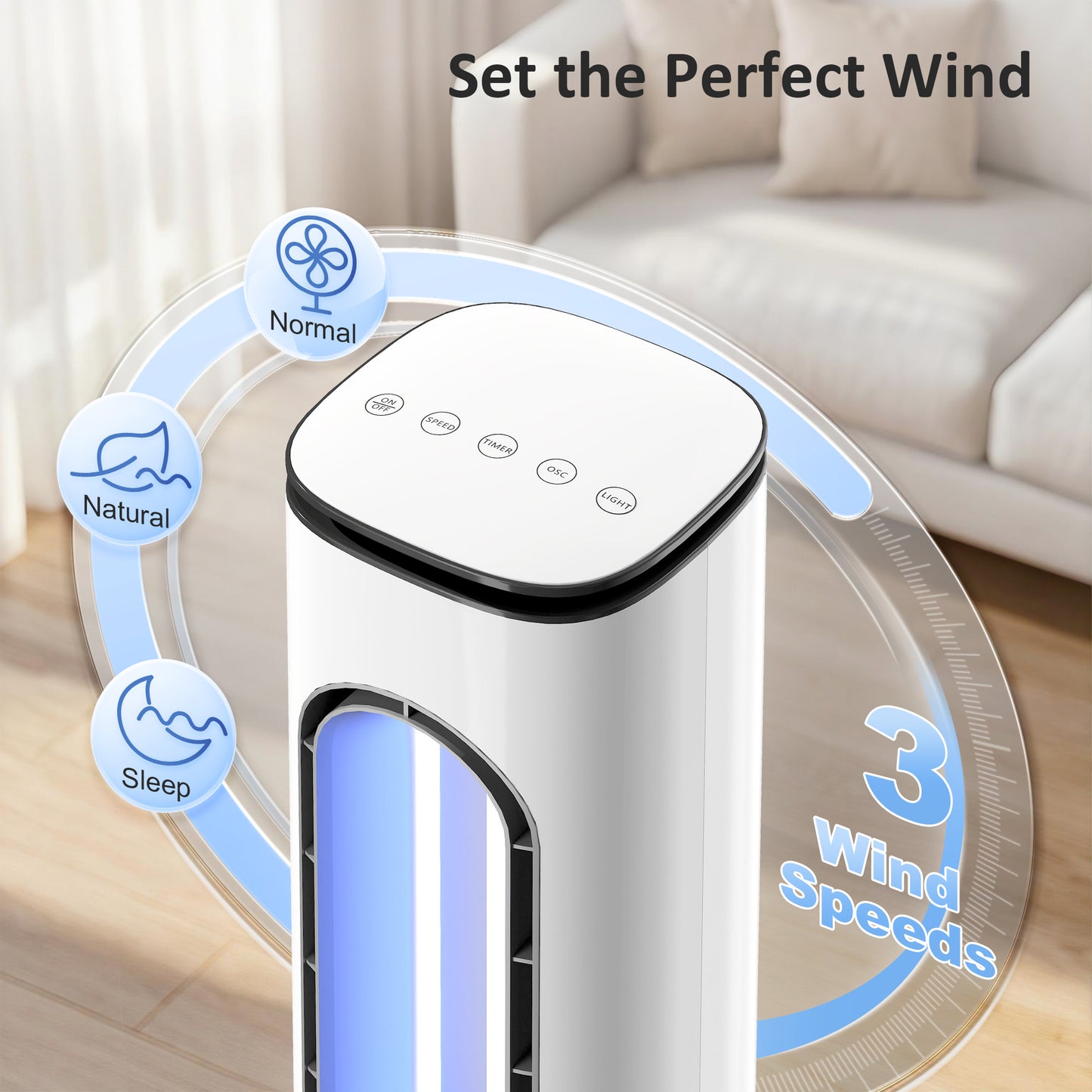 Bladeless Tower Fan, 35dB Standing Cooling Fan with 50° Oscillating