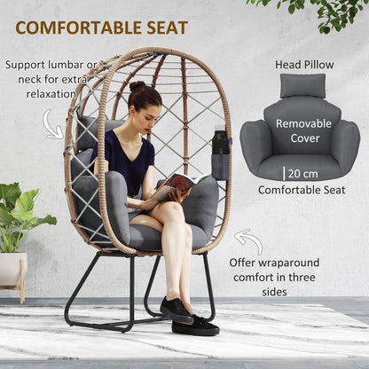 Rattan Garden Egg Chair with Thickened Cushion, Headrest, Brown
