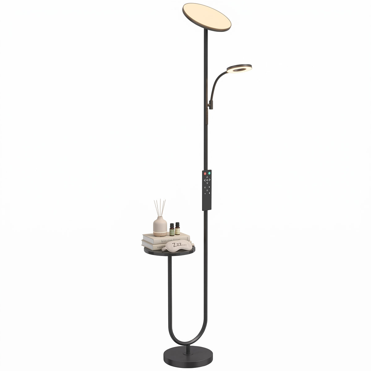 Uplighter Floor Lamp with Table, Dual Light Dimmable Standing Lamp