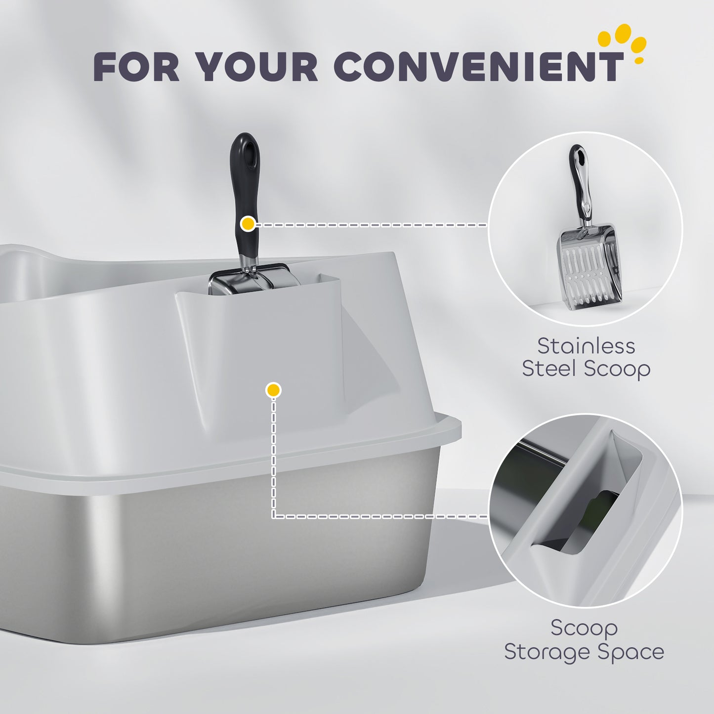 XXL Stainless Steel Cat Litter Box with High Sides, 70 x 50 x 30 cm