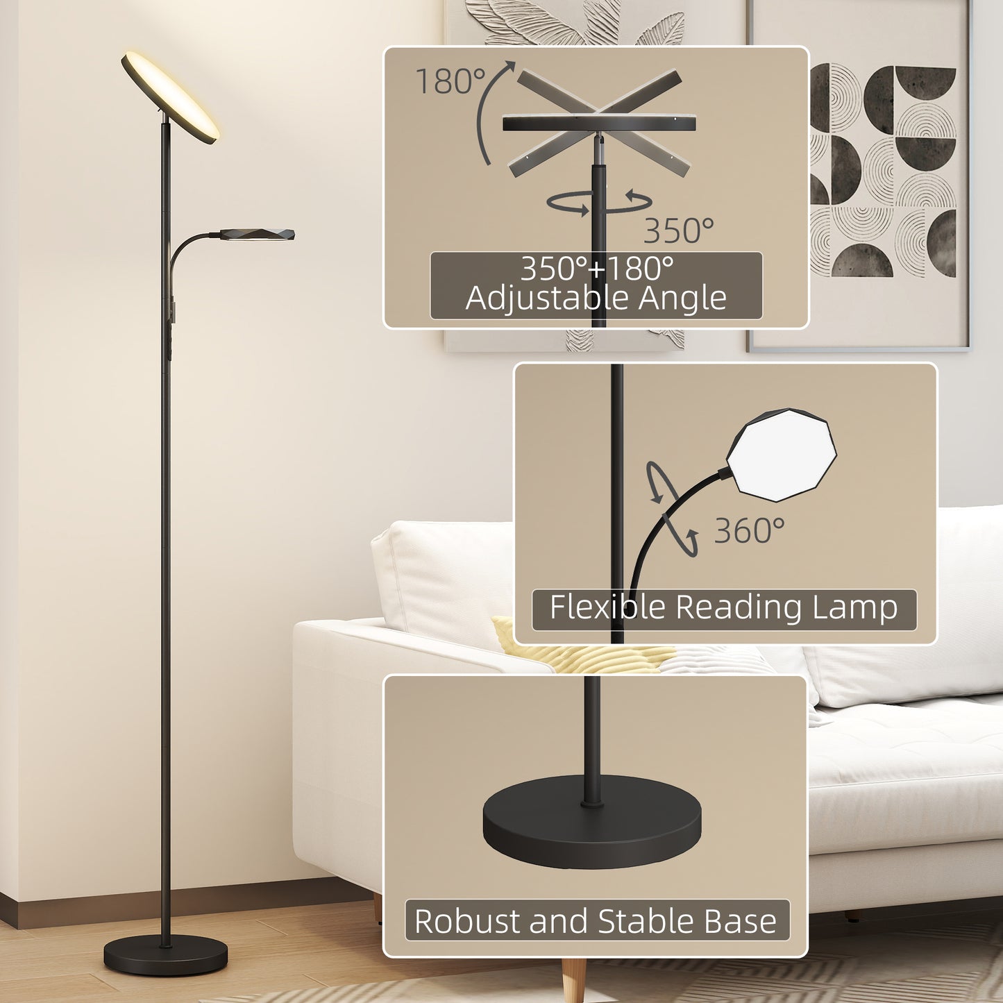 Floor Lamp for Living Room, Standing Lamp with 4 Scene Modes, Black