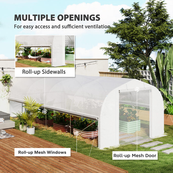 Polytunnel Greenhouse W/ Roll-up Sidewalls, Mesh Door, 6 x 3 x 2m