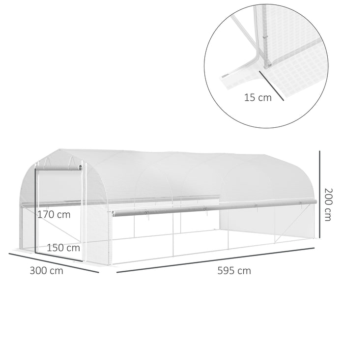 Polytunnel Greenhouse W/ Roll-up Sidewalls, Mesh Door, 6 x 3 x 2m