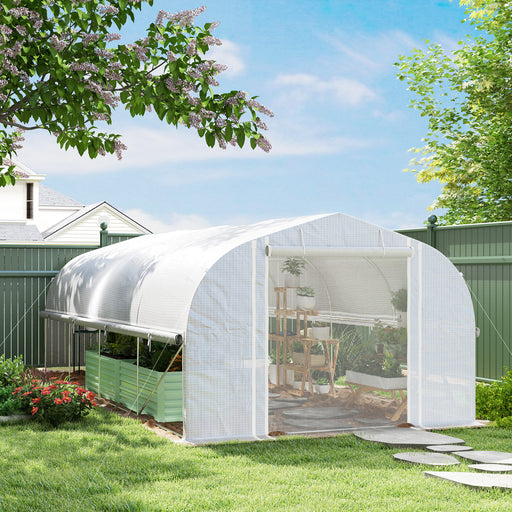 Polytunnel Greenhouse W/ Roll-up Sidewalls, Mesh Door, 6 x 3 x 2m