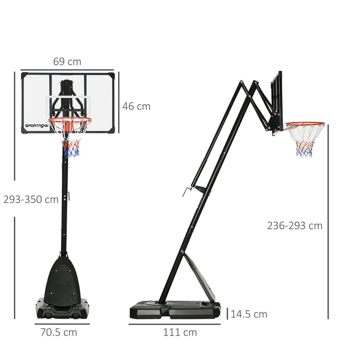 SPORTNOW Height Adjustable Basketball Hoop and Stand with Sturdy Backboard and Weighted Base, Portable on Wheels, 2.4-2.9m