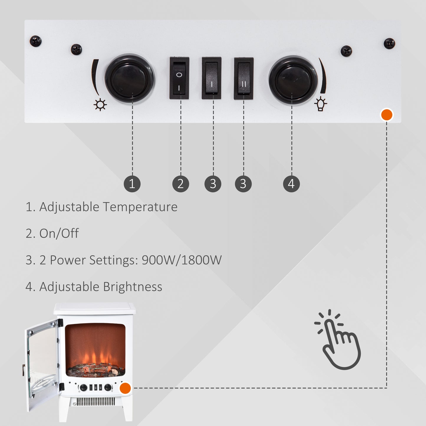 Freestanding Electric Fireplace Stove Heater W/ LED Flame Effect White