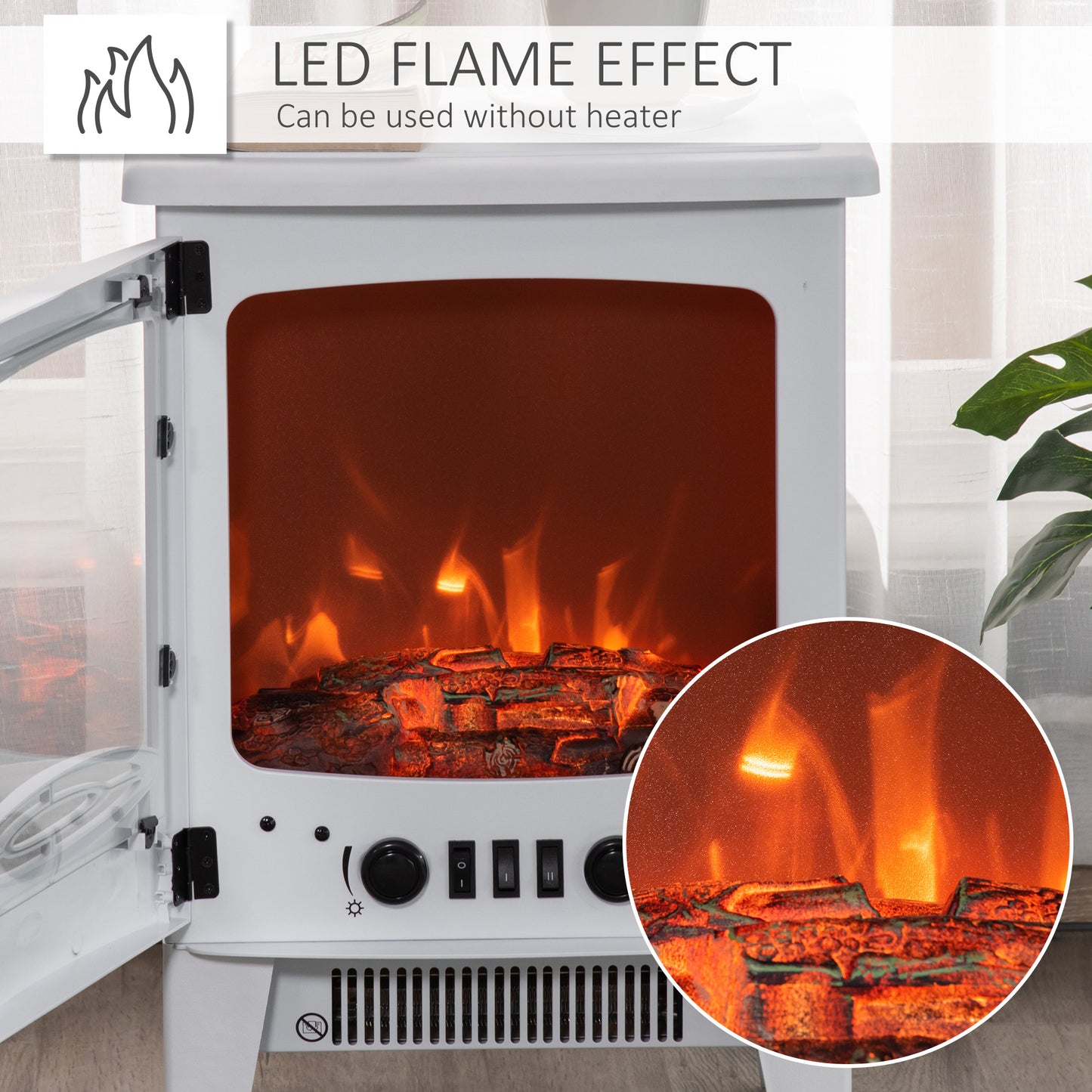 Freestanding Electric Fireplace Stove Heater W/ LED Flame Effect White