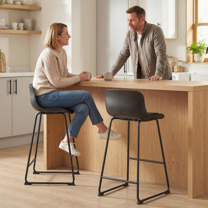 Modern Bar Stools Set of 2, PU Leather Upholstered Barstools, Black