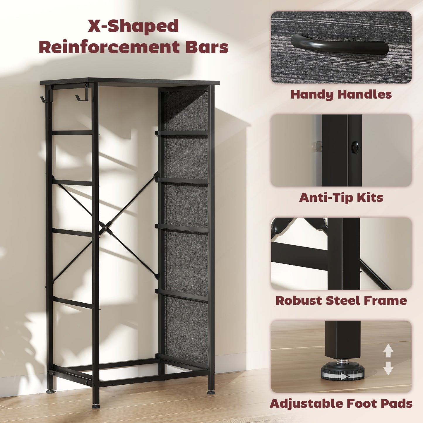 Fabric Chest of Drawers, 5 Drawer Dresser for Bedroom, Black