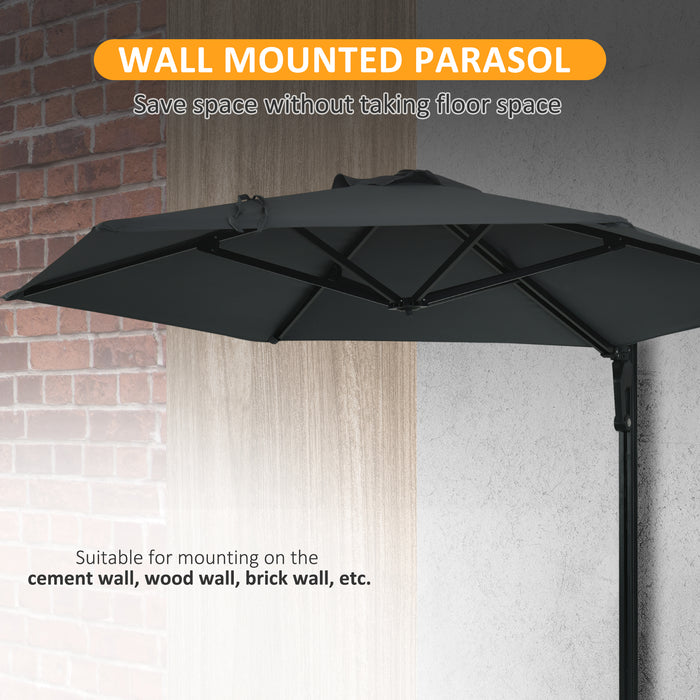 Wall Mounted Parasol, Hand to Push Outdoor Patio Umbrella with 180 Degree Rotatable Canopy for Porch, Deck, Garden, 250 cm, Grey