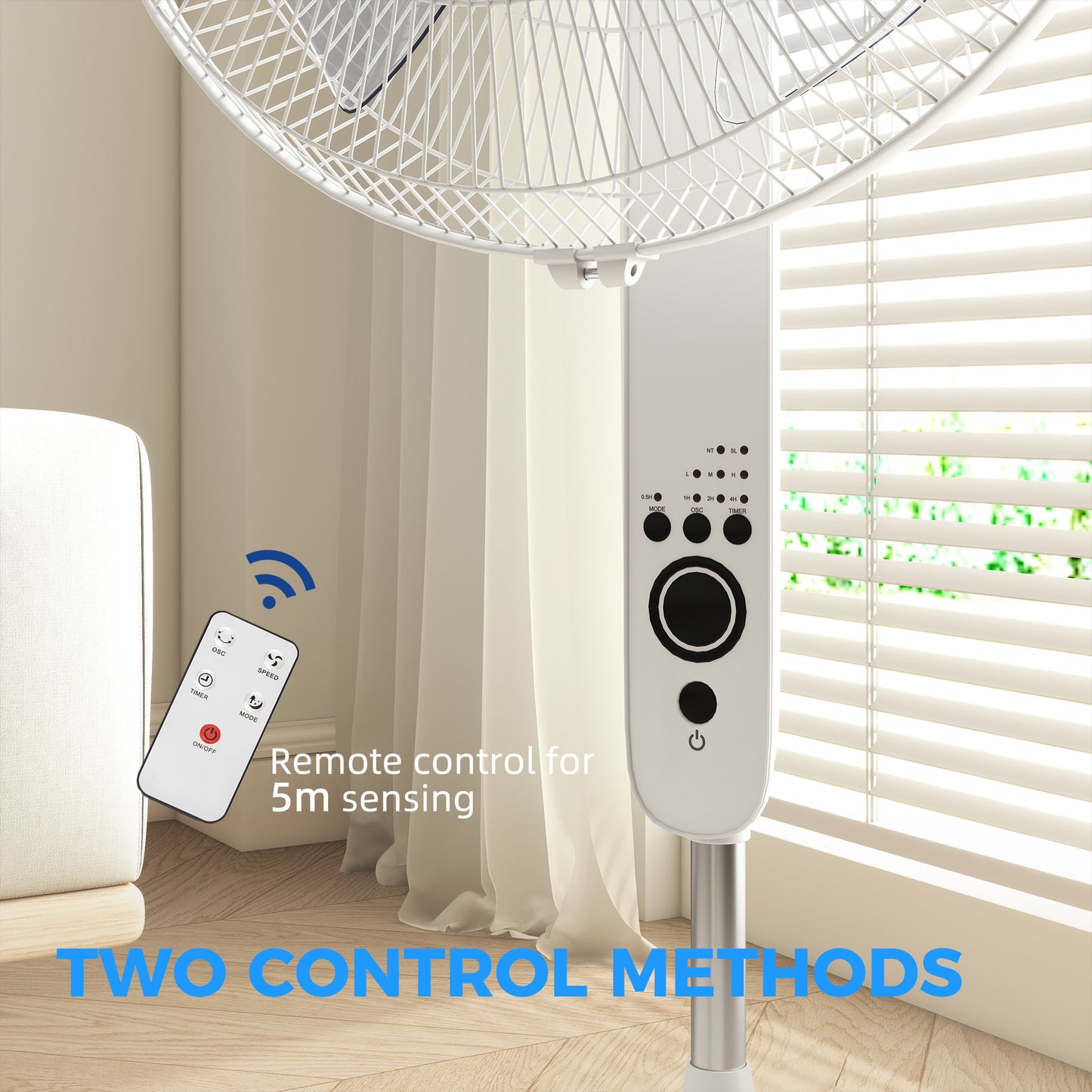 18" Pedestal Fan with Sleep Mode, Oscillating Standing Fan, White