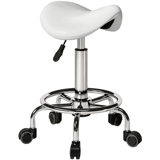 Saddle Chair, Rolling Salon Stool for Massage Spa, White
