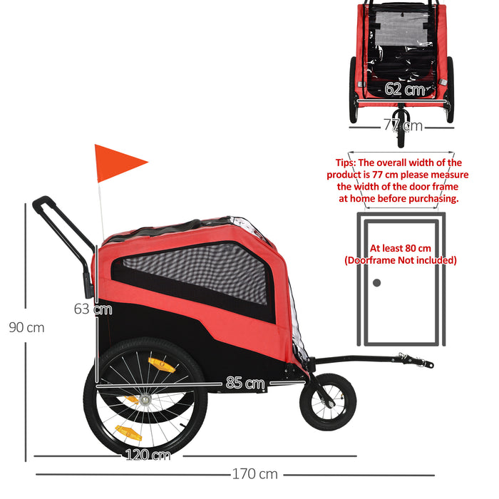 2 in 1 Dog Bike Trailer Pet Stroller for Large Dogs with Hitch, Quick-release 20" Wheels, Pet Bicycle Cart Trolley Carrier for Travel, Red