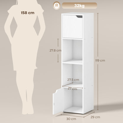 Bookcase with 2 Cabinets and Doors, 4-Tier Bookshelf, Storage Cabinet with Open Shelves and Anti-Tipping Design, for Living Room, Bedroom, Home Office, White