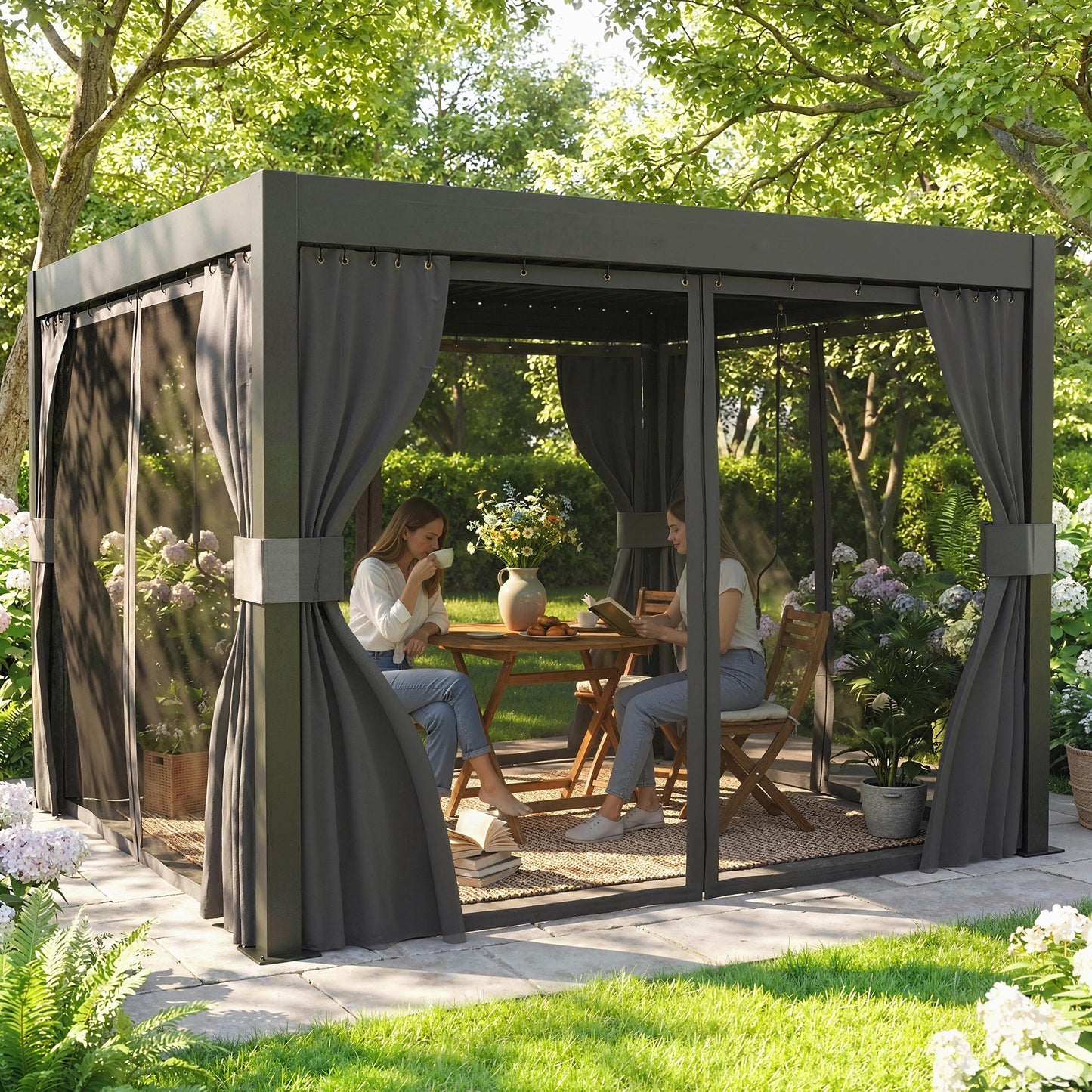 3 x 3 m Louvered Pergola with Metal Louvred Roof, Aluminium Frame