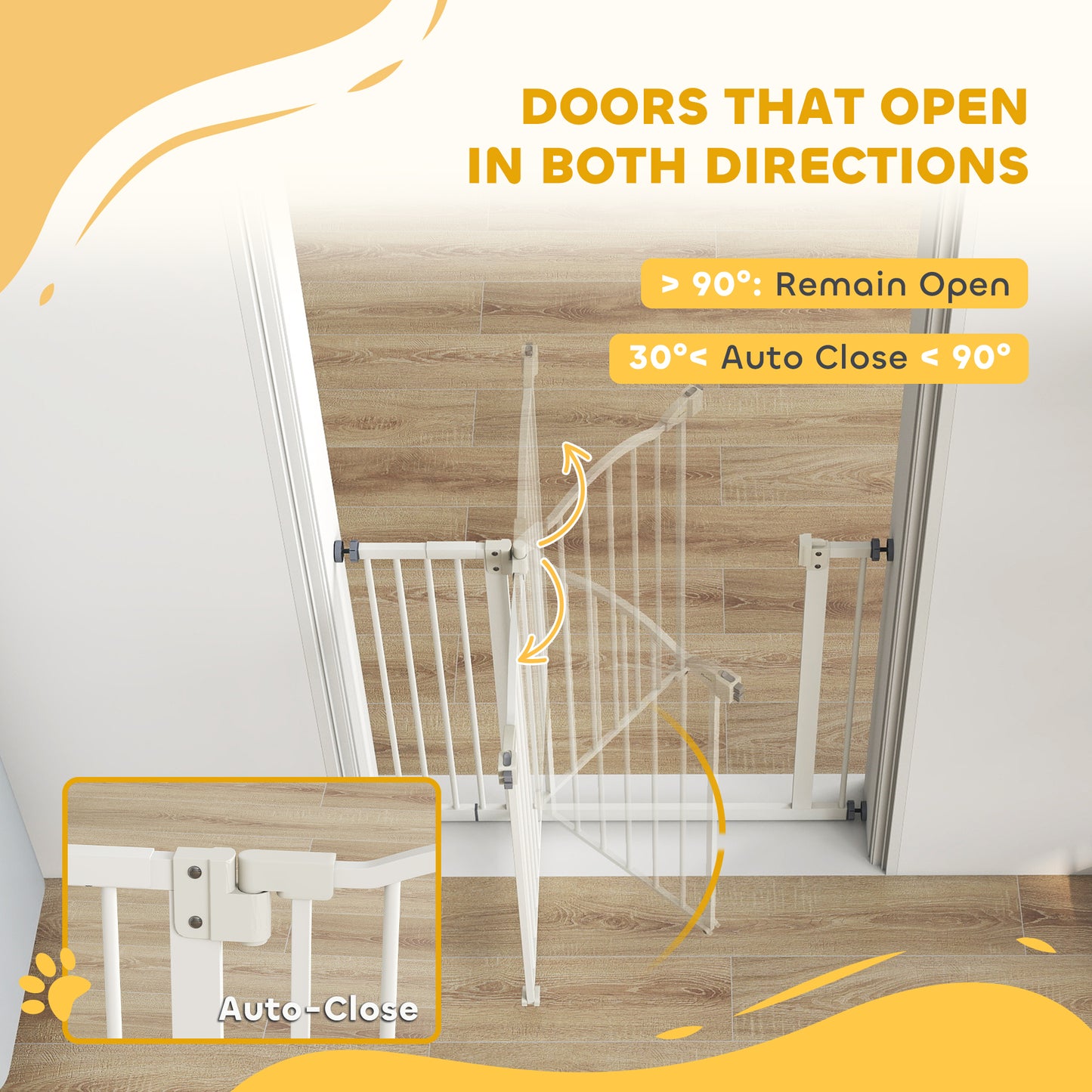 74-94cm Adjustable Metal Pet Gate Safety Barrier w/ Auto-Close White