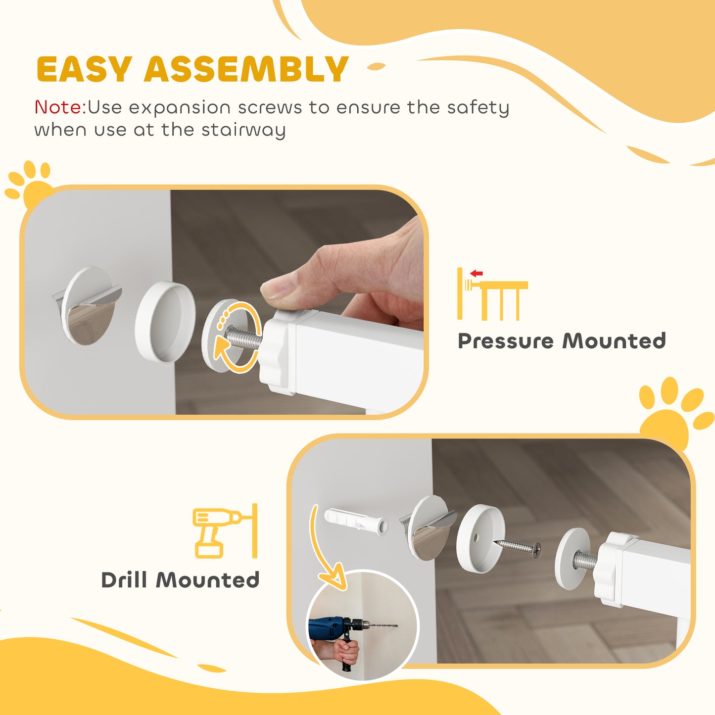 74-94cm Adjustable Metal Pet Gate Safety Barrier w/ Auto-Close White