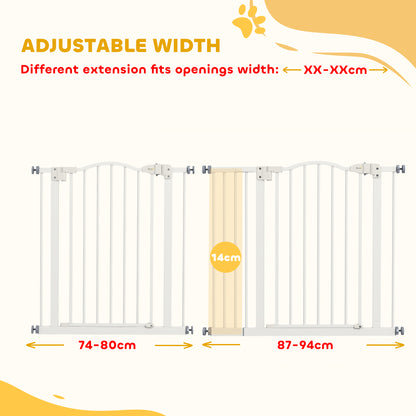 74-94cm Adjustable Metal Pet Gate Safety Barrier w/ Auto-Close White