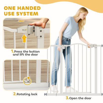 74-94cm Adjustable Metal Pet Gate Safety Barrier w/ Auto-Close White