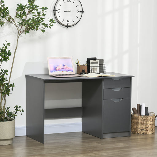 High Gloss Computer Desk with Drawers, Modern Writing Workstation with Storage Cabinet, PC Study Table for Home, Office, Study, Grey