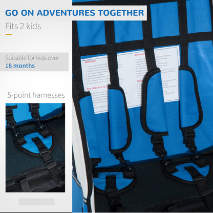 Bike Trailer 2-Seater for Bicycle Baby Child Jogger with Removable Canopy Storage Pocket Outdoor Steel Frame Blue