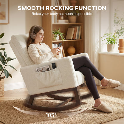Rocking Chair for Adults, Lounge Rocker w/ Lumbar Pillow, Cream White