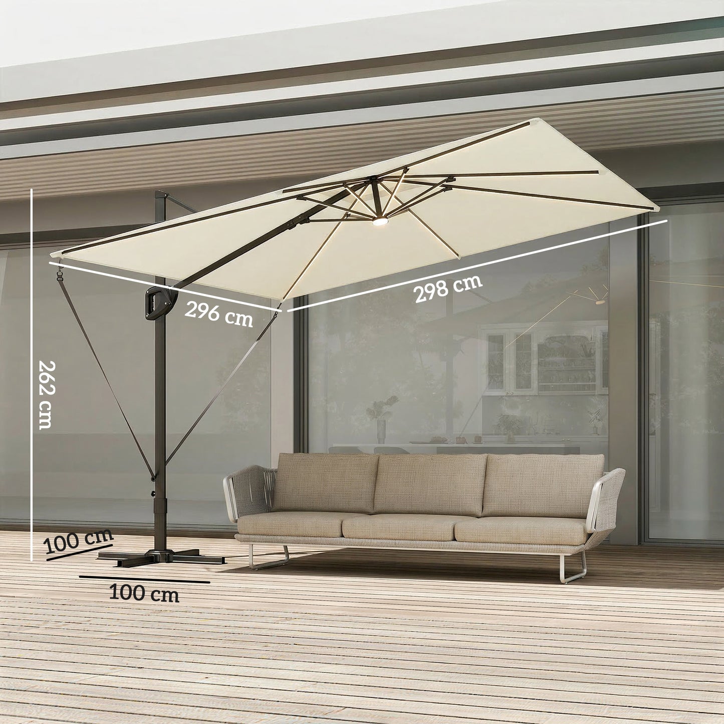 3 x 3 m Garden Cantilever Parasol w/ Light, Cover, Wind Protection