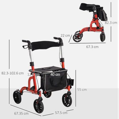 Lightweight Walking Frame with Seat and Backrest, Red