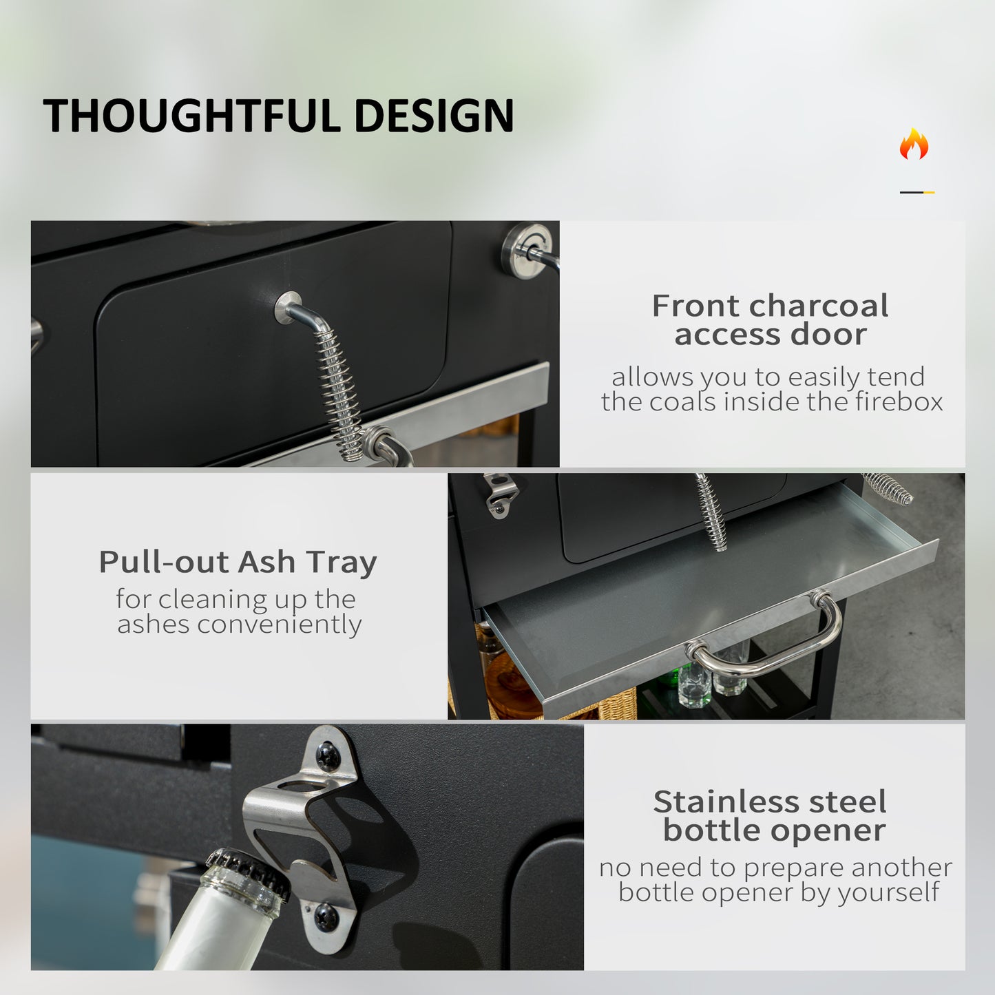 Adjustable Charcoal Pan BBQ, with Thermometer and Warming Rack