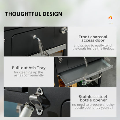 Adjustable Charcoal Pan BBQ, with Thermometer and Warming Rack