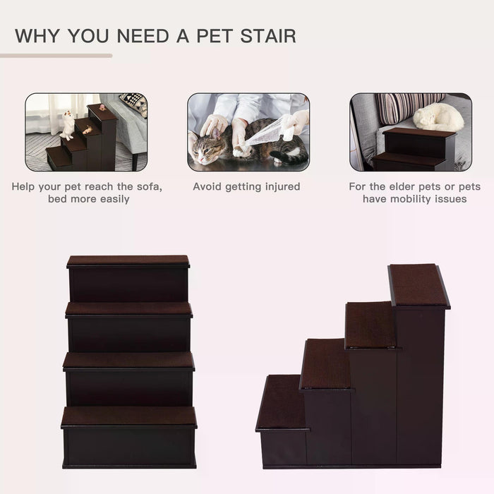 4 Step Cushioned Pet Stairs Ramp Steps for Dogs, Cat Ladder for Bed Couch with Non-Slip Carpet, 40 x 59 x 54.2 cm, Coffee