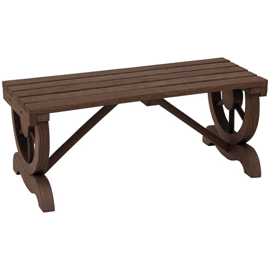 Wooden Wheel Bench Rustic Outdoor Patio Garden Seat 2-Person Brown