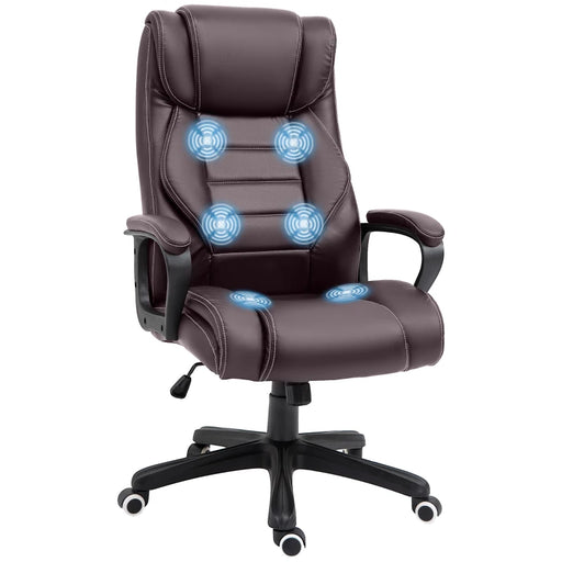 High Back Executive Office Chair 6-Point Vibration Massage Extra Padded Swivel Ergonomic Tilt Desk Seat, Brown