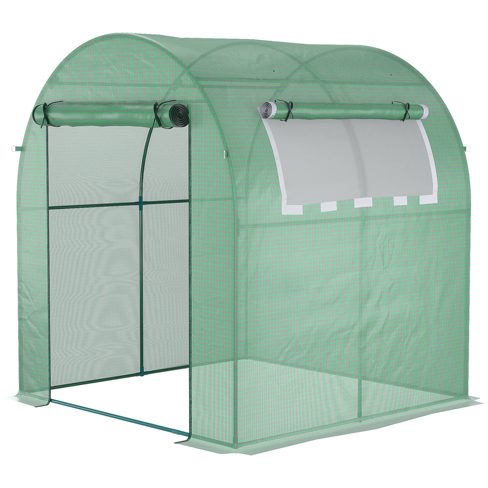 Walk in Polytunnel Greenhouse, Green House for Garden with Roll-up Window and Door, 1.8 x 1.8 x 2 m, Green