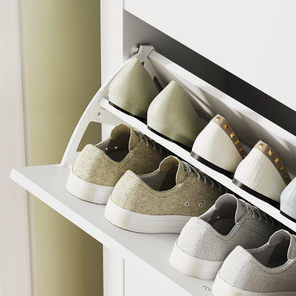 3 Drawer Shoe Cabinet with Flip Doors for Hallway, Entryway, White