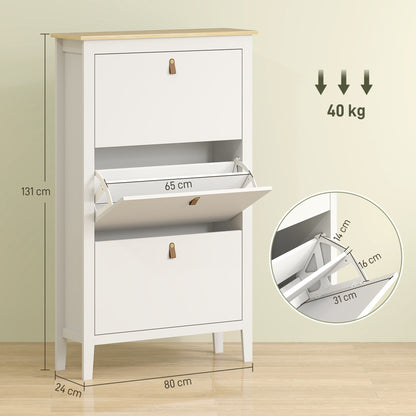 3 Drawer Shoe Cabinet with Flip Doors for Hallway, Entryway, White