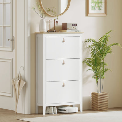 3 Drawer Shoe Cabinet with Flip Doors for Hallway, Entryway, White