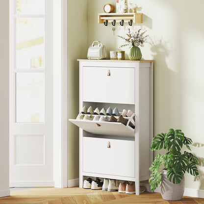 3 Drawer Shoe Cabinet with Flip Doors for Hallway, Entryway, White
