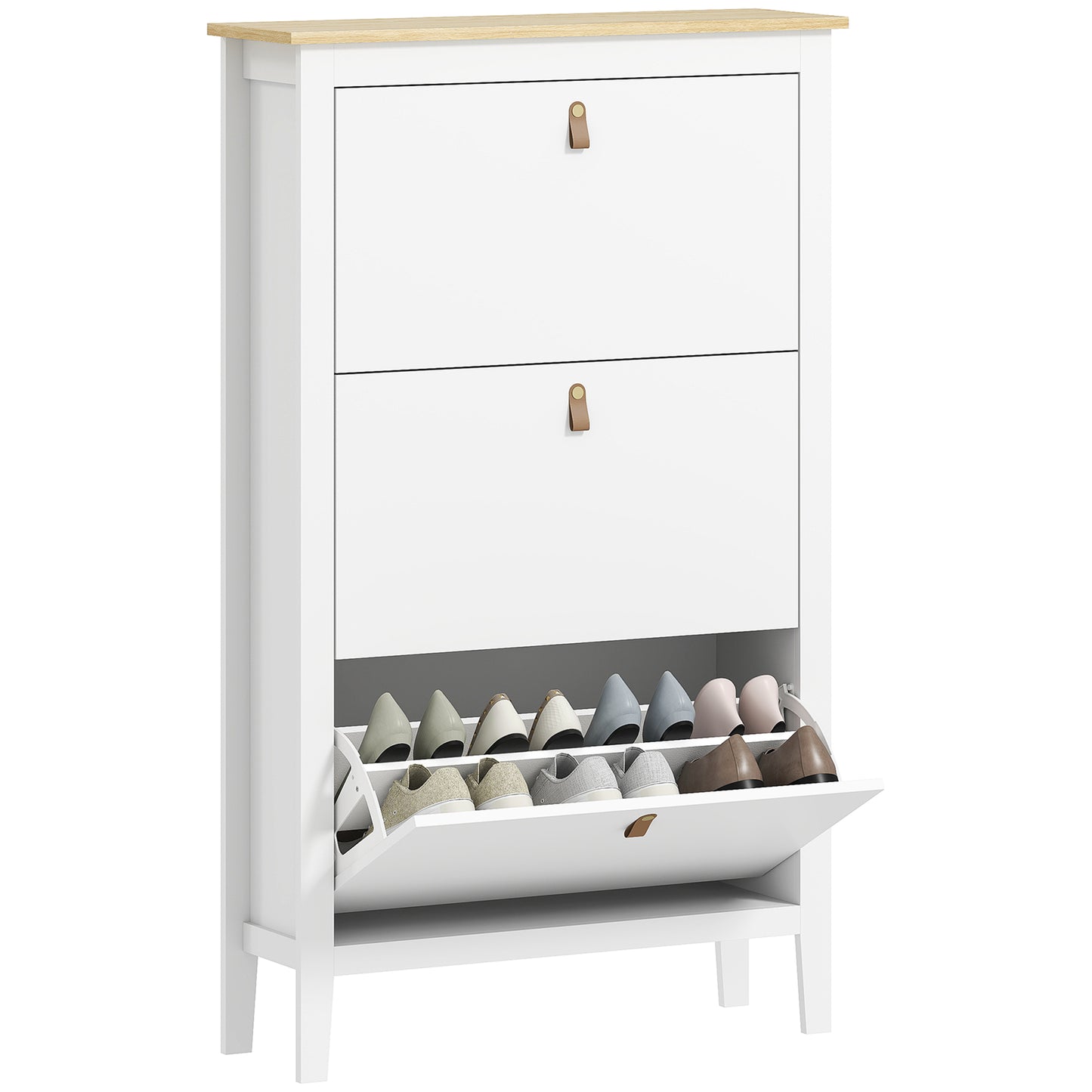 3 Drawer Shoe Cabinet with Flip Doors for Hallway, Entryway, White
