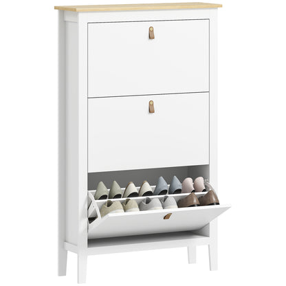 3 Drawer Shoe Cabinet with Flip Doors for Hallway, Entryway, White