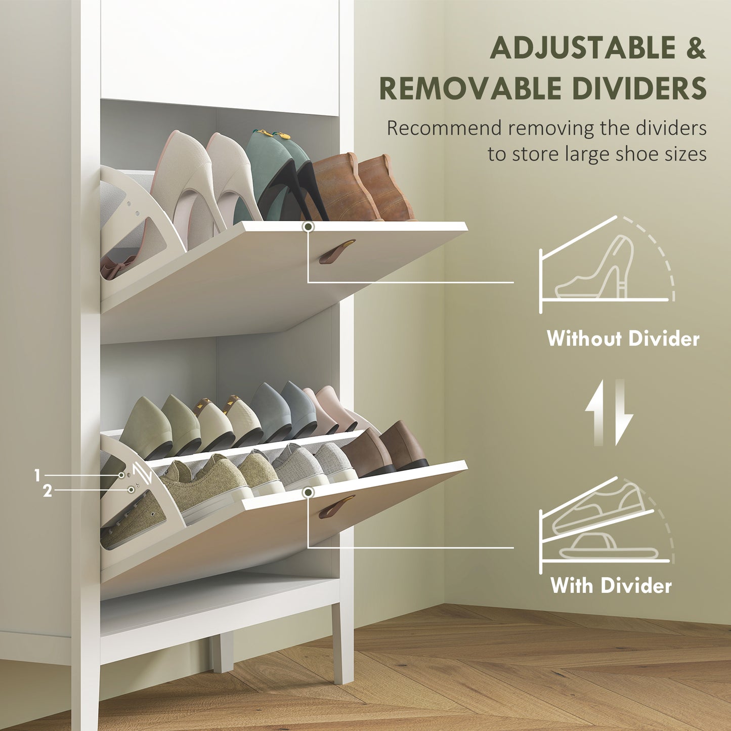 3 Drawer Shoe Cabinet with Flip Doors for Hallway, Entryway, White